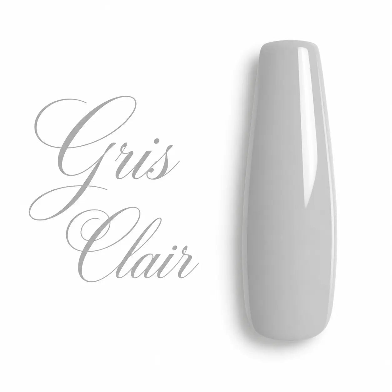 Capsule d’ongle ballerine gris clair ultra brillante, nuancier professionnel de vernis gel UV et semi-permanent Beauty Distribution.