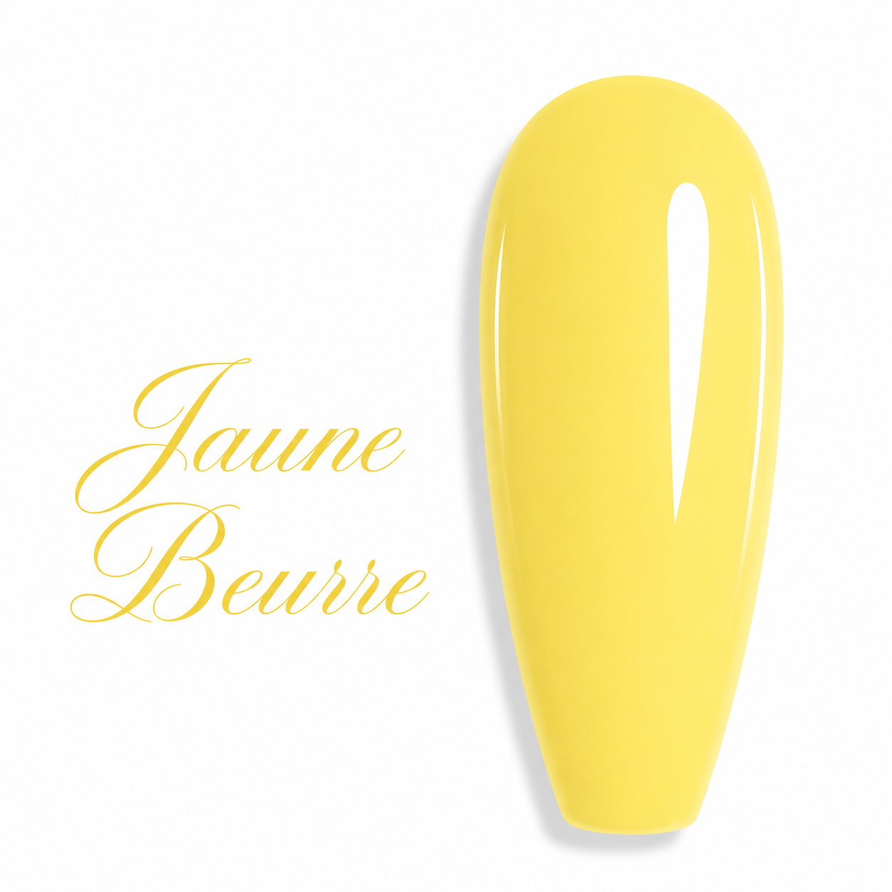 Nuancier de vernis semi-permanent professionnel couleur jaune beurre crémeux pastel brillant pour prothésiste ongulaire, marque Beauty Distribution.