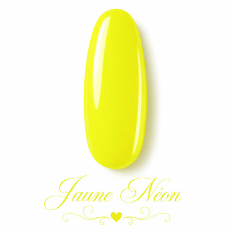 Capsule d’ongle Jaune Néon Beauty Distribution, teinte vernis gel jaune fluo ultra brillante, rendu glossy luxe pour nail art tendance, manucure estivale et pose professionnelle.

