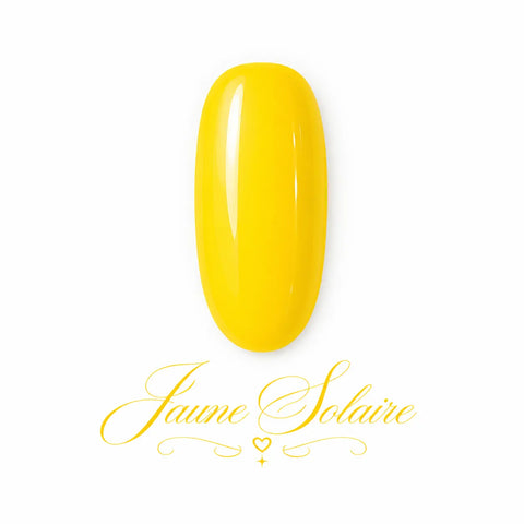 Vernis gel Jaune Solaire Beauty Distribution, teinte jaune vif et lumineuse sur capsule glossy, finition brillante effet gel professionnel pour manucure estivale, éclatante et tendance.
