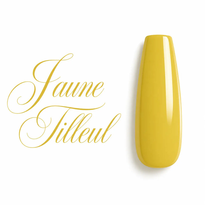 Capsule d’ongle ballerine Jaune Tilleul, finition ultra brillante et crémeuse, nuancier professionnel de vernis semi-permanent et gel UV pour manucure.