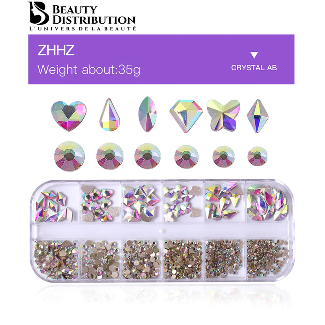 Kit Strass Ongles Crystal AB  12 Formes