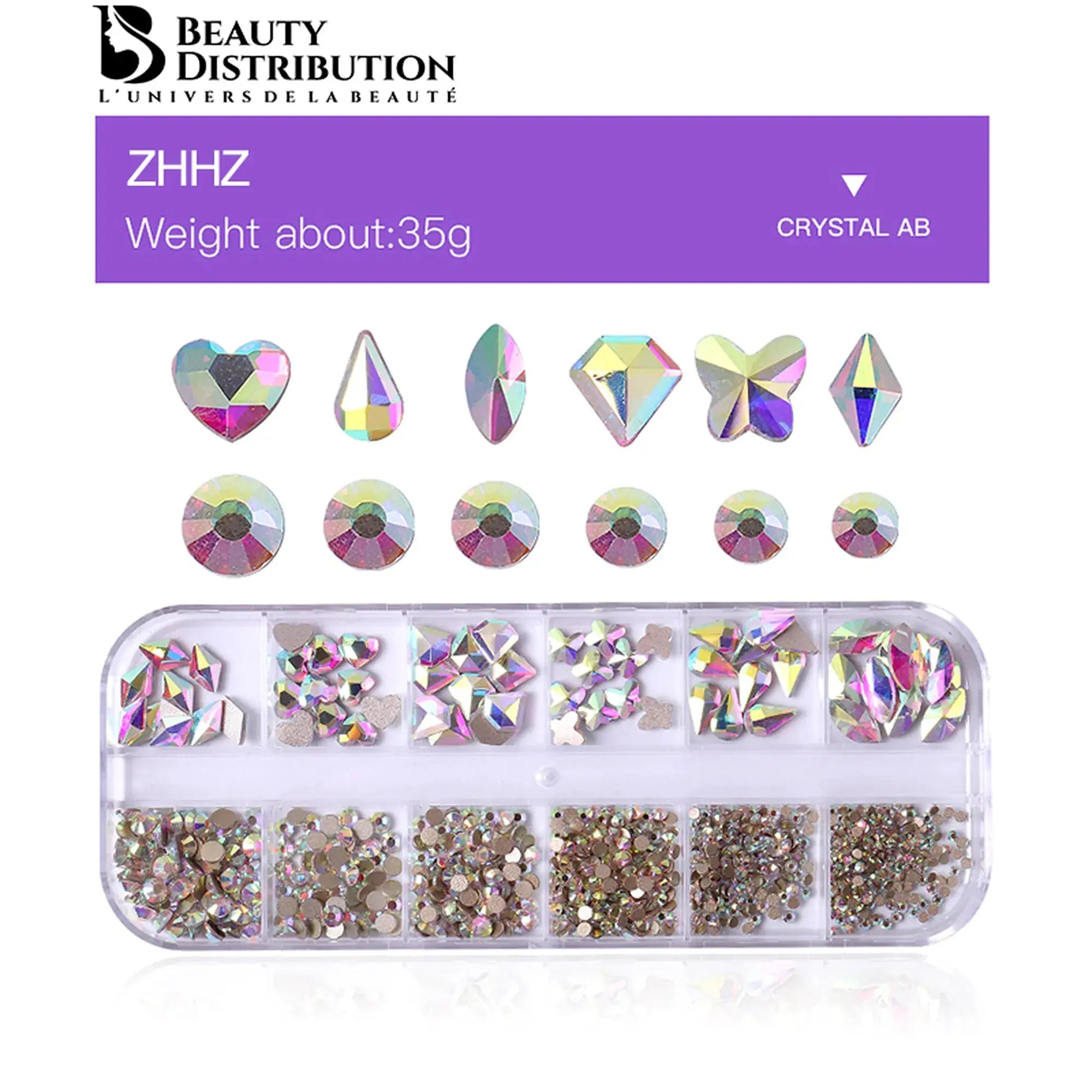 Kit Strass Ongles Crystal AB  12 Formes