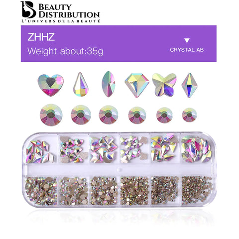 Kit Strass Ongles Crystal AB  12 Formes