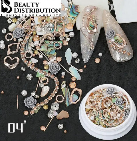 Mix Nail Art Bijoux & Strass n°04 – L'Élégance Rose Gold & Gris Sidéral Beauty Distribution