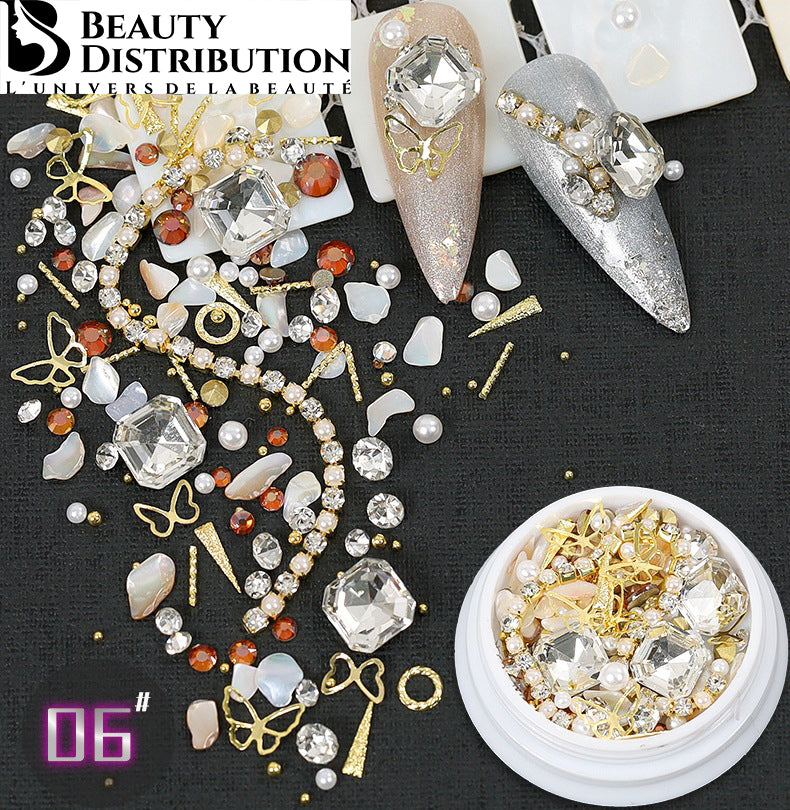 Mix Nail Art Bijoux & Strass n°06 – Éclat Royal, Papillons & Cristaux Ambrés