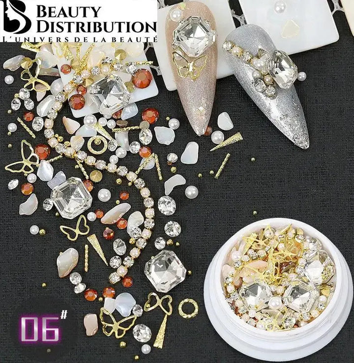 Mix Nail Art Bijoux & Strass n°06 – Éclat Royal, Papillons & Cristaux Ambrés Beauty Distribution