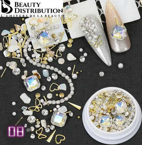 Mix Nail Art Bijoux & Strass n°08 – Éclat Aurora & Papillons Gold Beauty Distribution