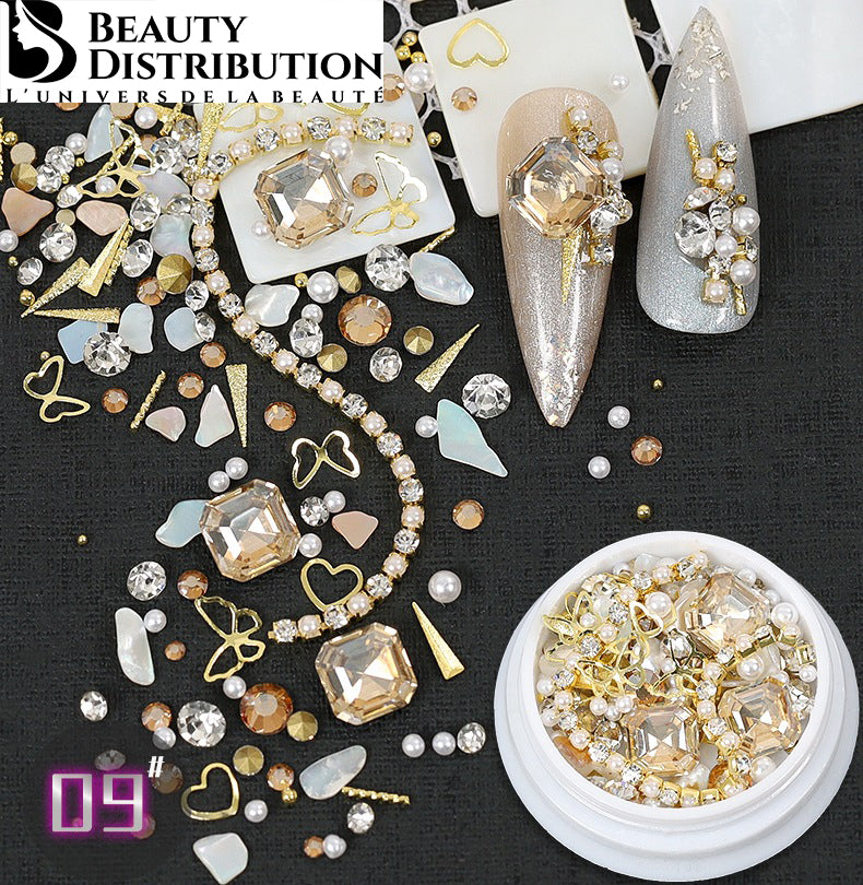 Mix Nail Art Bijoux & Strass n°04 – L'Élégance Rose Gold & Gris Sidéral