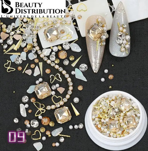 Mix Nail Art Bijoux & Strass n°04 – L'Élégance Rose Gold & Gris Sidéral Beauty Distribution