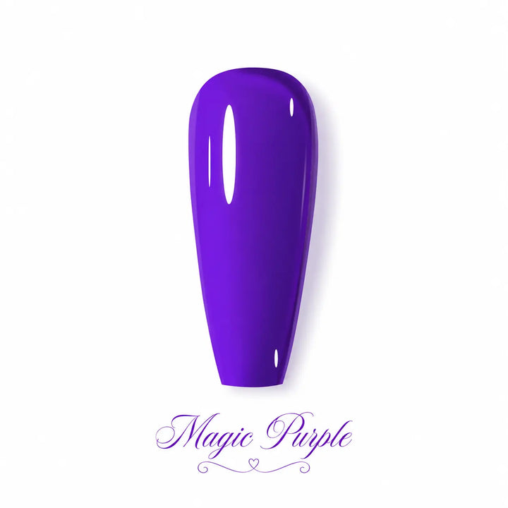 Vernis gel Magic Purple FD79 Beauty Distribution, teinte violet intense effet vitrail glossy, capsule couleur sur fond blanc pour manucure professionnelle UV/LED.
