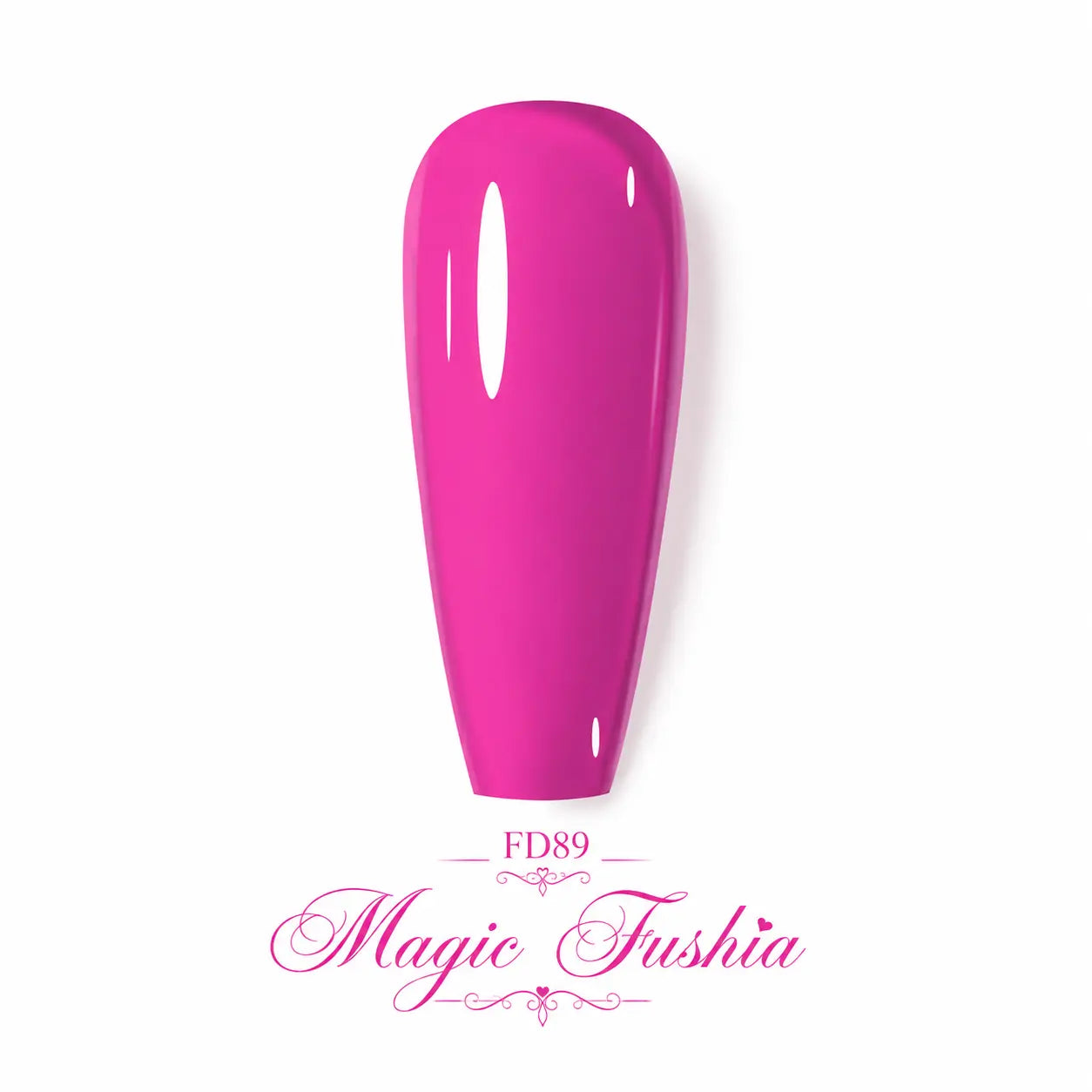 Vernis gel Magic Fushia FD89 Beauty Distribution, teinte fuchsia intense effet vitrail glossy, capsule couleur sur fond blanc pour manucure professionnelle UV/LED.