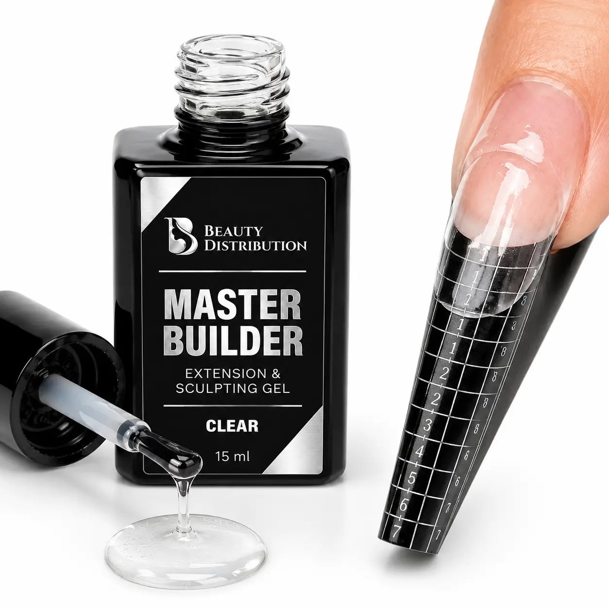 Gel de construction Master Builder Clear Beauty Distribution 15 ml – gel UV/LED transparent pour extension sur chablon, texture épaisse et auto-égalisante