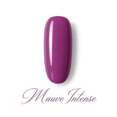 Vernis gel Mauve Intense Beauty Distribution, teinte mauve violet profond effet glossy, capsule couleur sur fond blanc pour manucure professionnelle UV/LED.
