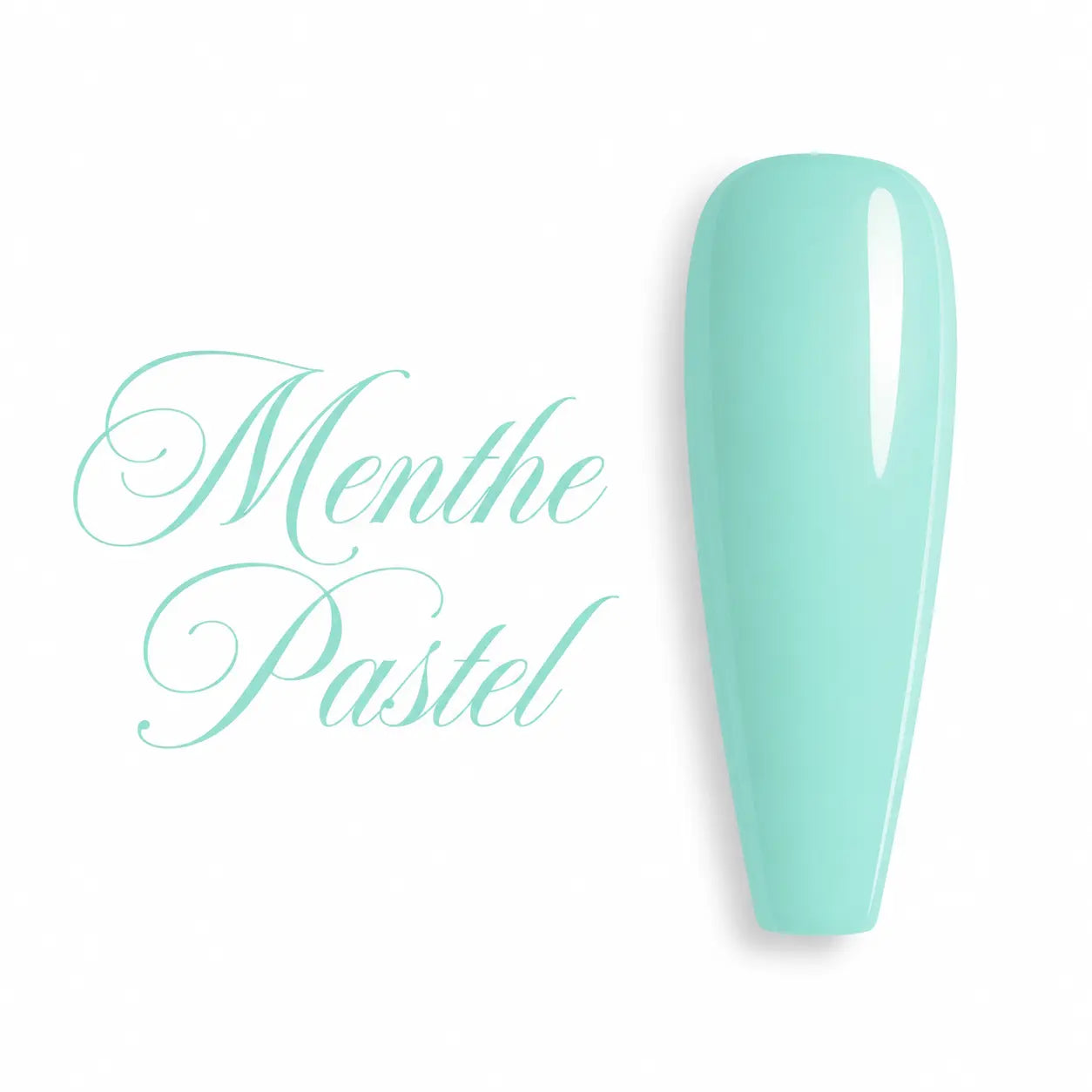 Capsule d’ongle ballerine Menthe Pastel, finition glossy brillante, idéale pour présenter un vernis semi-permanent ou gel UV professionnel.