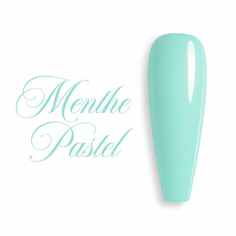 Capsule d’ongle ballerine Menthe Pastel, finition glossy brillante, idéale pour présenter un vernis semi-permanent ou gel UV professionnel.