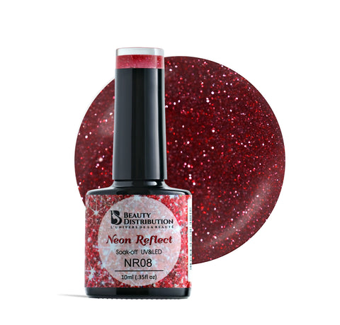 Vernis Semi-Permanent NR08 – Neon Reflect : Le Rouge Pailleté Magnétique Beauty Distribution