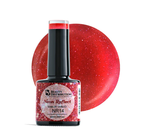 Vernis Semi-Permanent Néon Reflect NR14 – Le Rouge Flashy & Étincelant Beauty Distribution