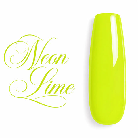Capsule d’ongle ballerine Vert Fluo Neon Lime, finition ultra brillante, présentant la teinte d’un vernis gel UV semi-permanent professionnel.