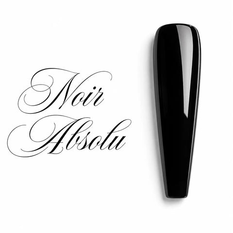 Capsule ongulaire ballerine Noir Absolu ultra brillante, nuancier professionnel de vernis gel UV et semi-permanent noir intense pour manucure élégante.
