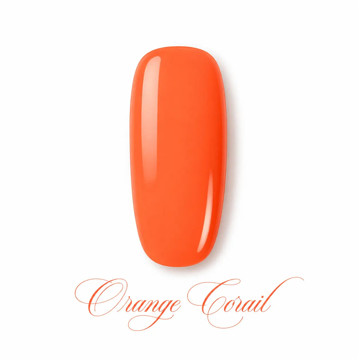 Vernis gel Orange Corail Beauty Distribution, teinte orange corail vive sur capsule glossy, finition brillante effet gel professionnel pour manucure estivale, lumineuse et élégante.