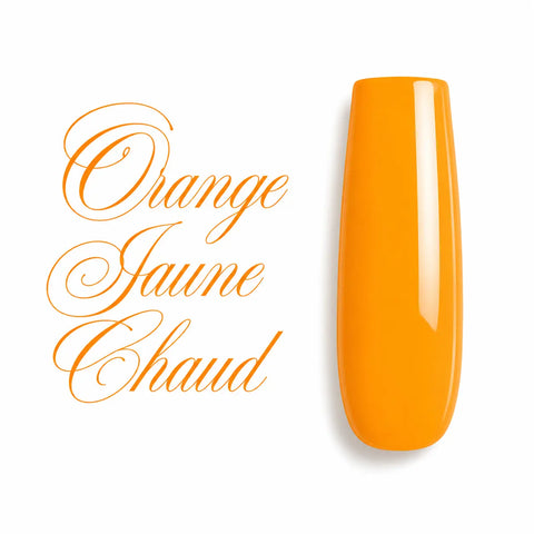 Capsule d’ongle ballerine Orange Jaune Chaud ultra brillante, nuancier professionnel de vernis semi-permanent et gel UV pour prothésiste ongulaire.