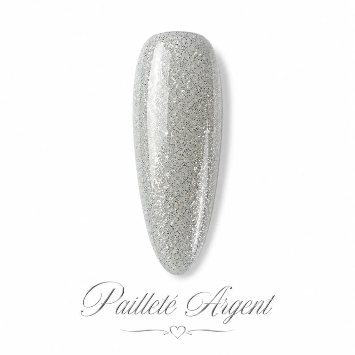 Capsule nuancier Pailleté Argent – vernis gel argent pailleté scintillant Beauty Distribution, finition brillante pour manucure UV/LED et nail art élégant.
