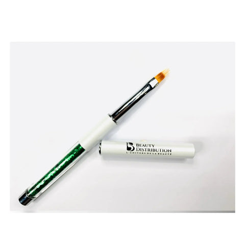 Pinceau ombre professionnel pour ongle avec manche paillettes vertes et capuchon Beauty Distribution.