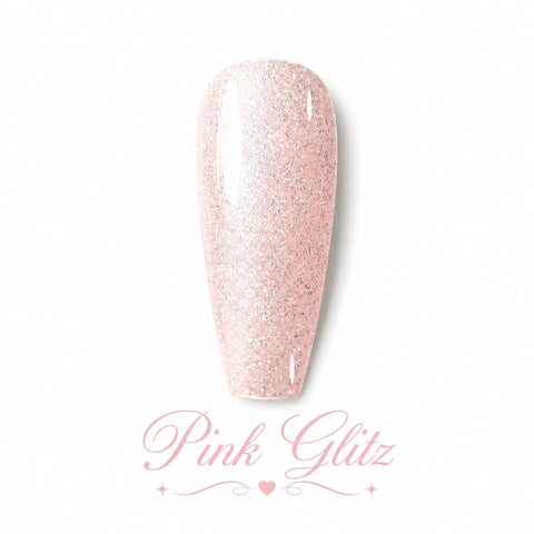 Vernis gel Pink Glitz 56 Beauty Distribution, teinte rose pailletée scintillante effet glossy, capsule couleur sur fond blanc pour manucure professionnelle UV/LED.