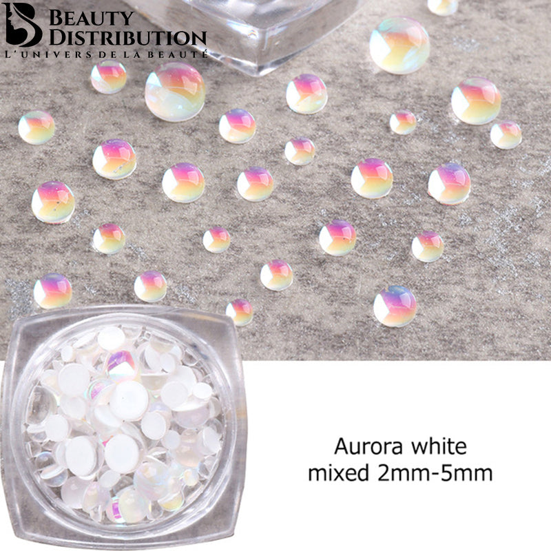 Round rhinestone Aurora White mixed 2mm-5mm