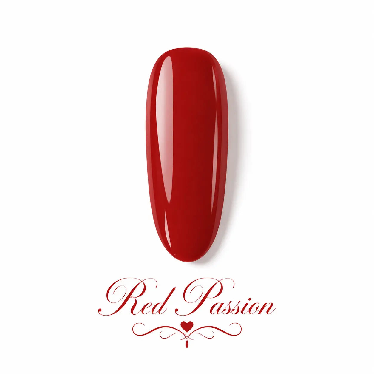 Vernis gel Red Passion Beauty Distribution, rouge intense glossy sur capsule professionnelle, finition brillante effet gel pour manucure glamour, élégante et longue tenue.