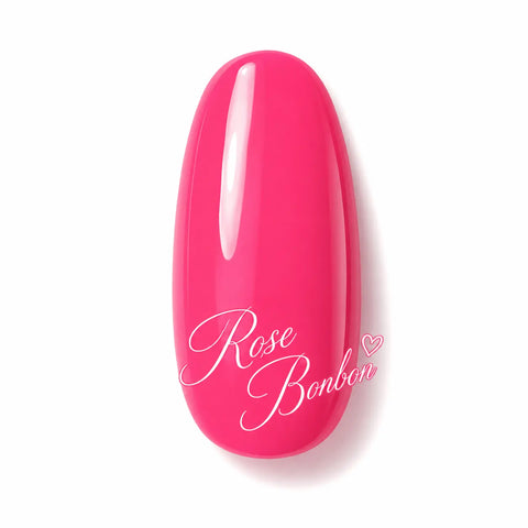 Vernis gel Rose Bonbon Beauty Distribution, teinte rose vif glossy sur capsule ongle, couleur girly intense pour manucure professionnelle UV/LED et nail art tendance.
