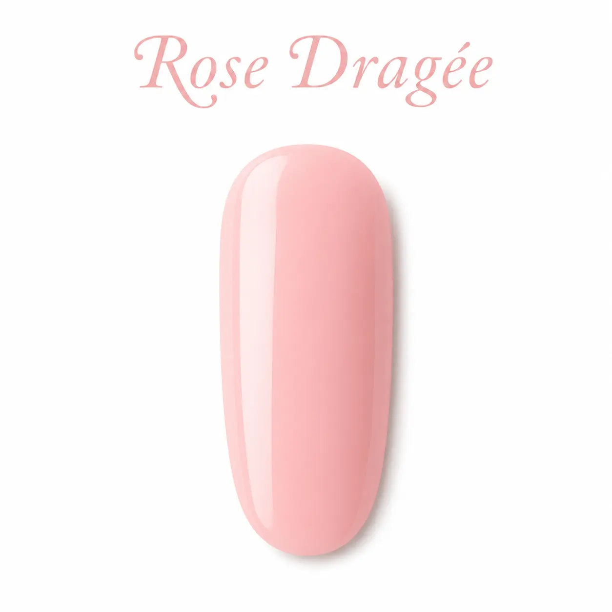 Capsule d’ongle Rose Dragée Beauty Distribution, vernis gel rose dragée pastel brillant, finition douce et élégante, rendu packshot luxe sur fond blanc pour manucure professionnelle et nail art.
