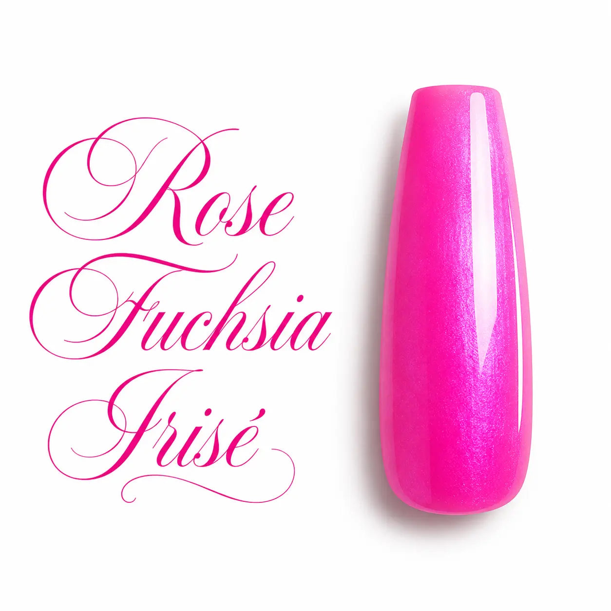 Gel UV couleur Rose Fuchsia Irisé présenté sur une capsule d’ongle ballerine brillante avec finition glossy ultra lumineuse. Cette teinte rose fuchsia intense aux reflets irisés offre un rendu élégant, moderne et éclatant, idéal pour les poses en gel UV, vernis semi-permanent, BIAB, gainage, Nail Art et manucures professionnelles. Nuancier premium pour prothésistes ongulaires, parfait pour une finition longue tenue et un effet lumineux sophistiqué.