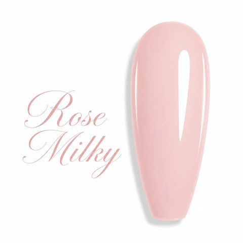Nuancier de vernis semi-permanent professionnel couleur rose milky laiteux effet lacté brillant pour prothésiste ongulaire, marque Beauty Distribution.