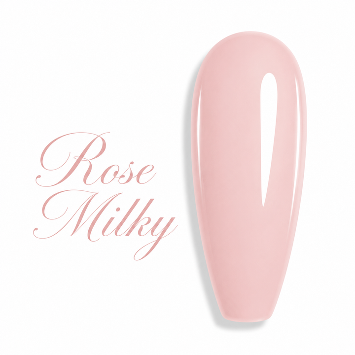 Nuancier de vernis semi-permanent professionnel couleur rose milky laiteux effet lacté brillant pour prothésiste ongulaire, marque Beauty Distribution.