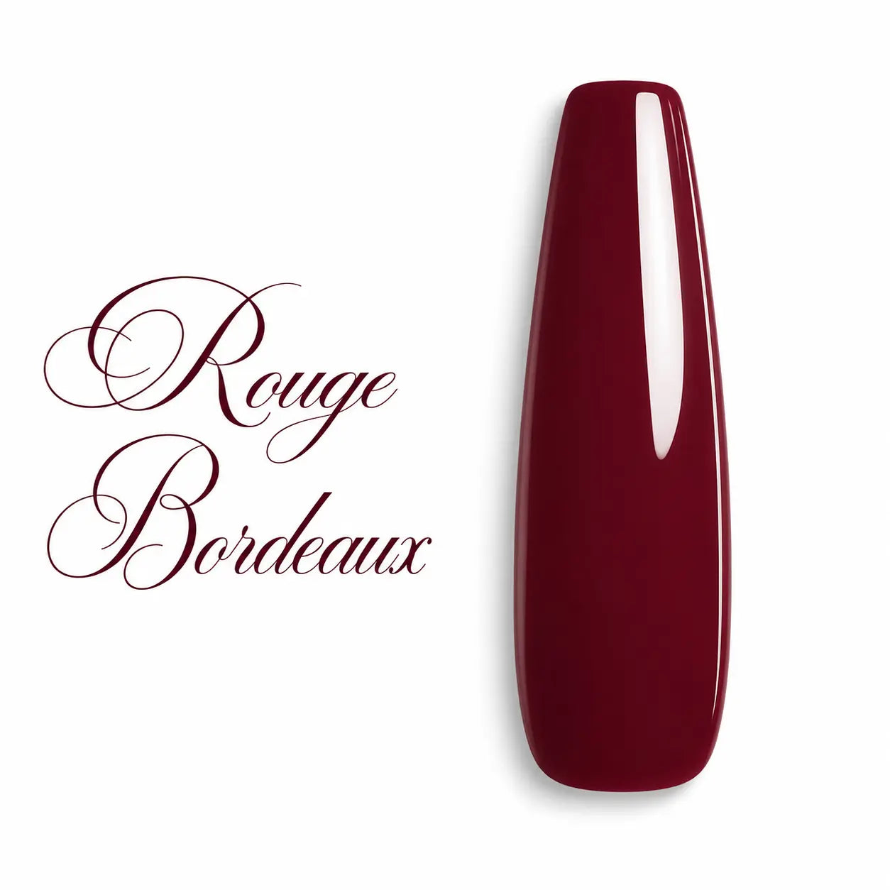 Capsule ballerine longue Rouge Bordeaux, vernis gel semi-permanent brillant et élégant, nuancier professionnel pour manucure et prothésiste ongulaire.