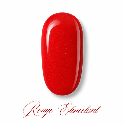 Vernis gel Rouge Étincelant Beauty Distribution, teinte rouge vif scintillante sur capsule glossy, finition brillante effet gel professionnel avec micro-reflets lumineux pour manucure glamour, élégante et festive.

Version courte SEO :