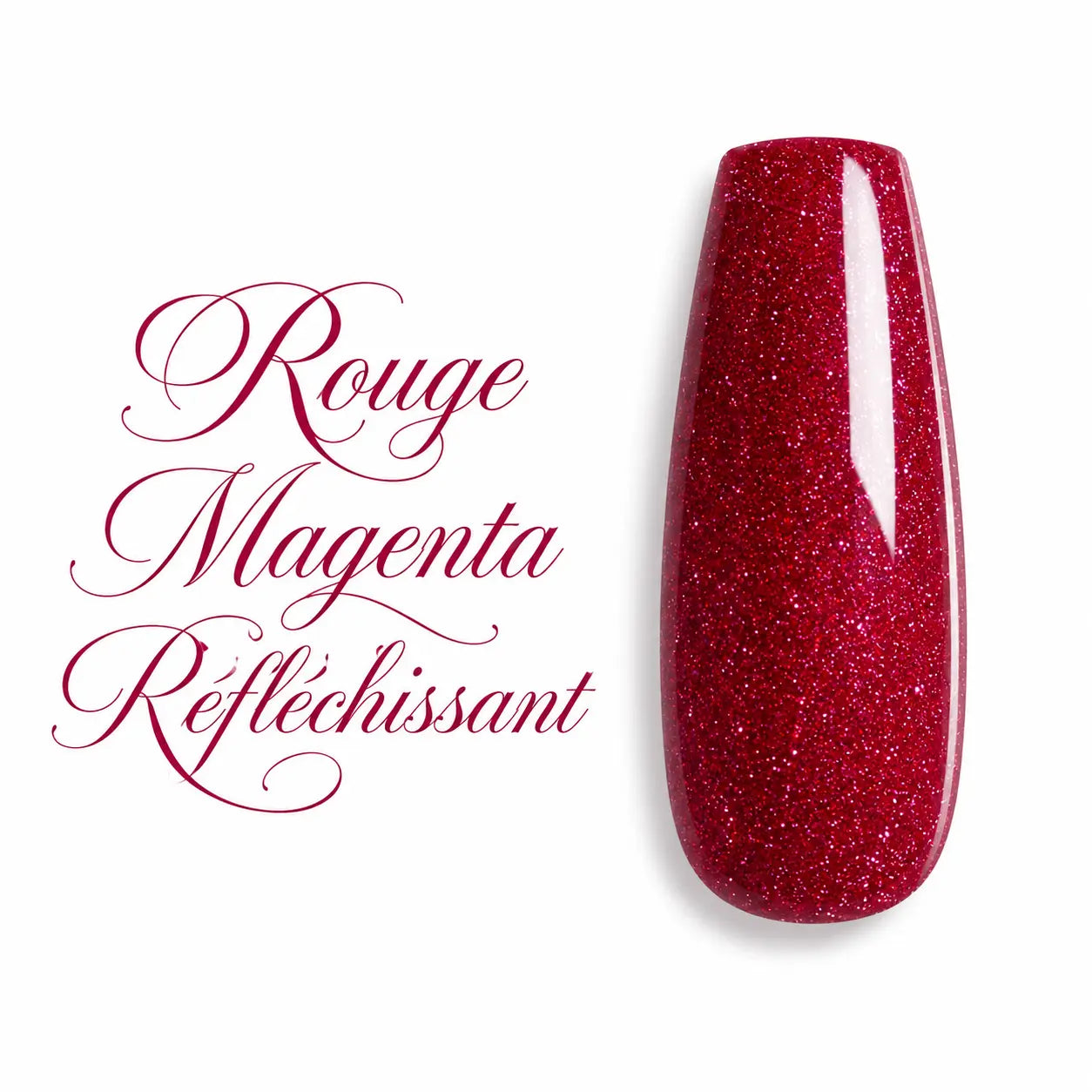 Capsule d’ongle ballerine Rouge Magenta Réfléchissant, gel UV et vernis semi-permanent pailleté ultra brillant pour manucure professionnelle élégante