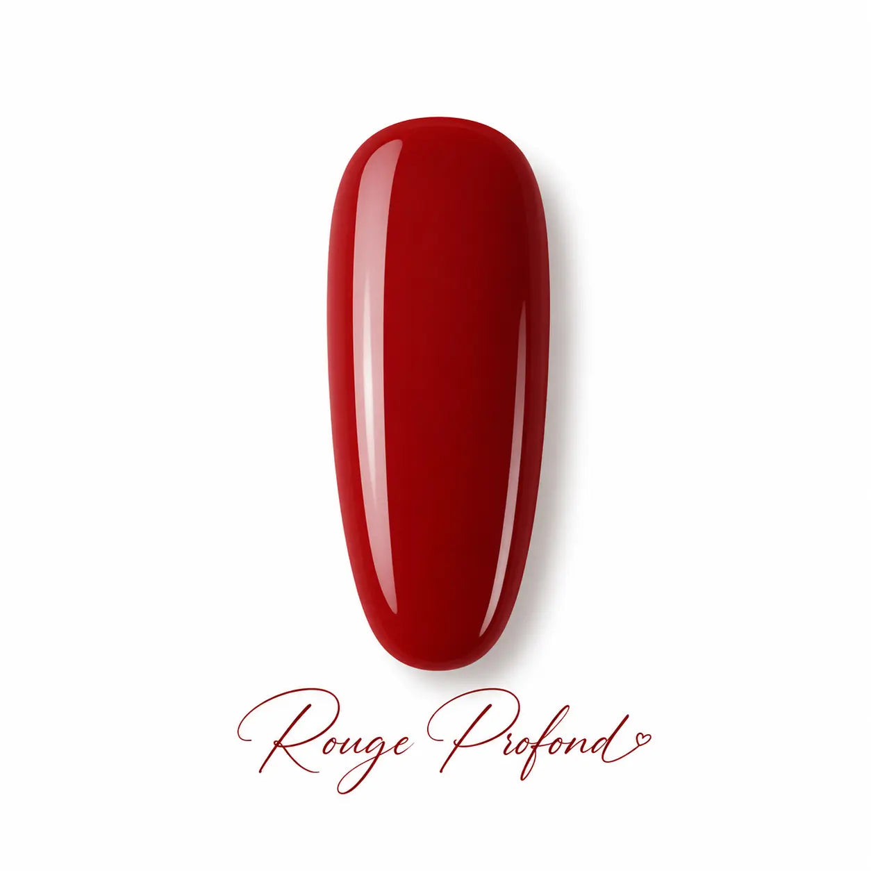 Vernis gel Rouge Profond Beauty Distribution, teinte rouge intense effet glossy, capsule couleur sur fond blanc pour manucure professionnelle UV/LED.
