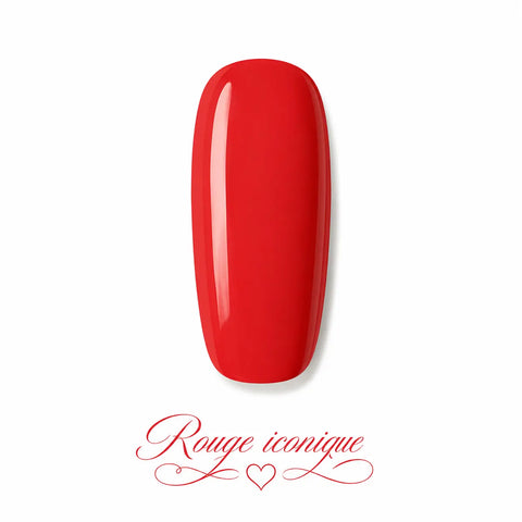 Vernis gel Rouge Iconique Beauty Distribution sur capsule, teinte rouge classique intense avec effet gel ultra brillant, parfait pour des ongles glamour, féminins et une manucure professionnelle intemporelle.