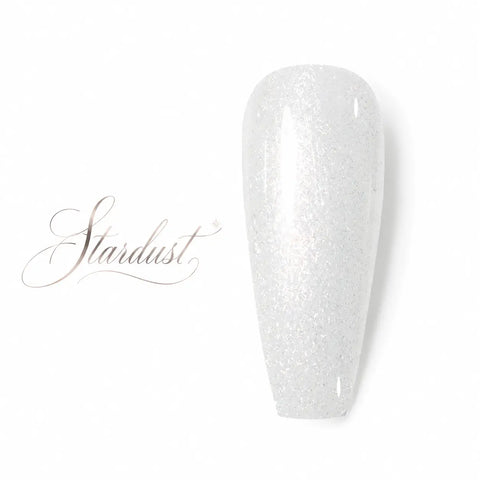 Stardust GL61 Beauty Distribution, vernis gel semi-permanent blanc pailleté effet diamant, finition glossy scintillante, packshot luxe sur fond blanc pour manucure professionnelle.