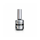 Top Coat No-Wipe UV LED Beauty Distribution 15ml, finition brillante longue tenue, flacon argent packshot luxe sur fond blanc pour manucure gel professionnelle.
