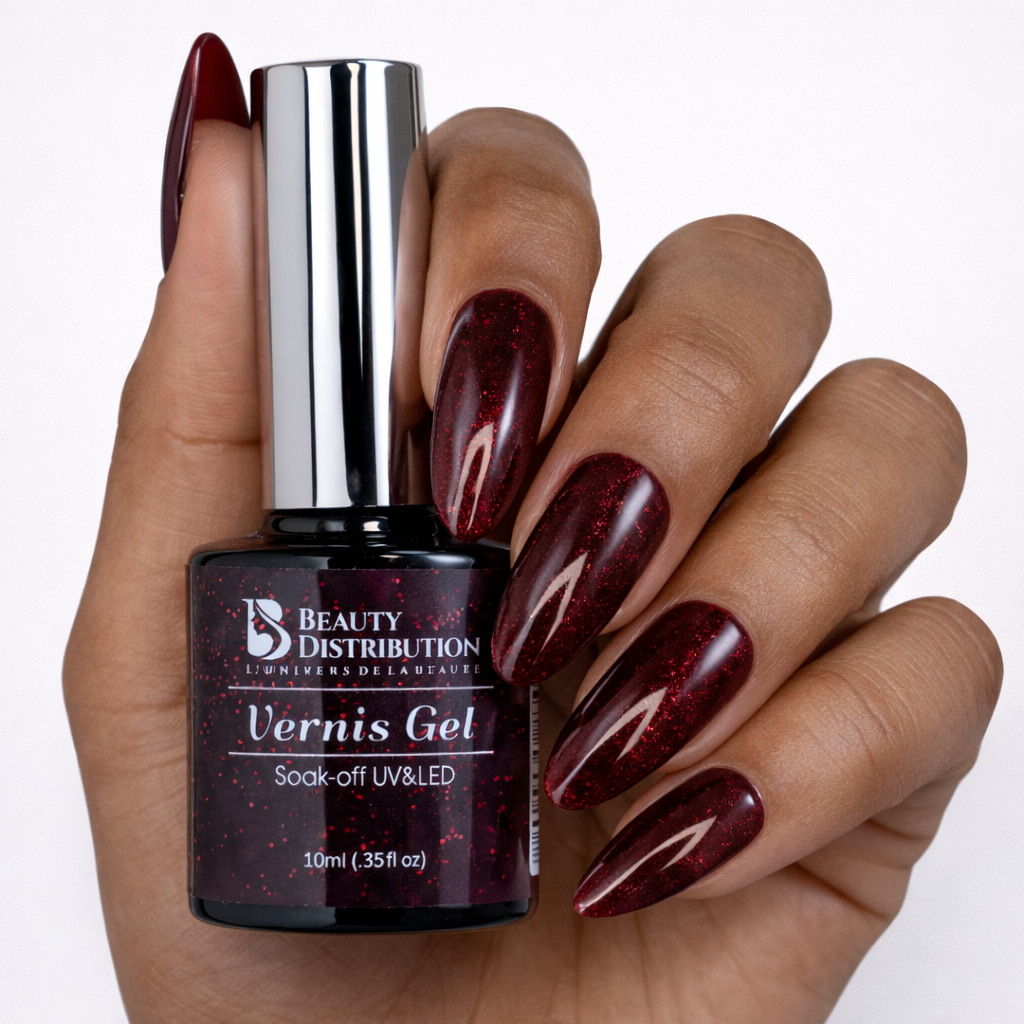 Vernis Semi-Permanent C059 – Bordeaux Scintillant  Magnétique