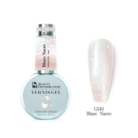 Vernis Semi-Permanent GL40  Blanc Nacre  Effet Satin Chrome & Cloud Nails  10ml Beauty Distribution