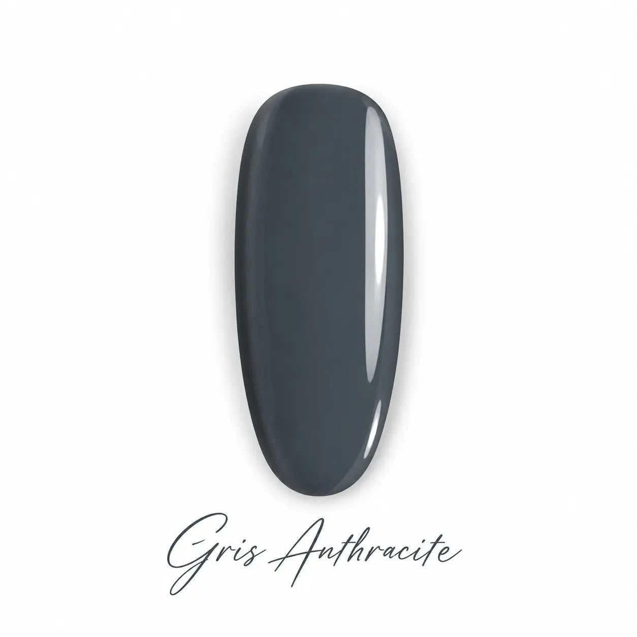 Capsule couleur Gris Anthracite vernis gel Beauty Distribution – échantillon nail art gris foncé brillant sur fond blanc