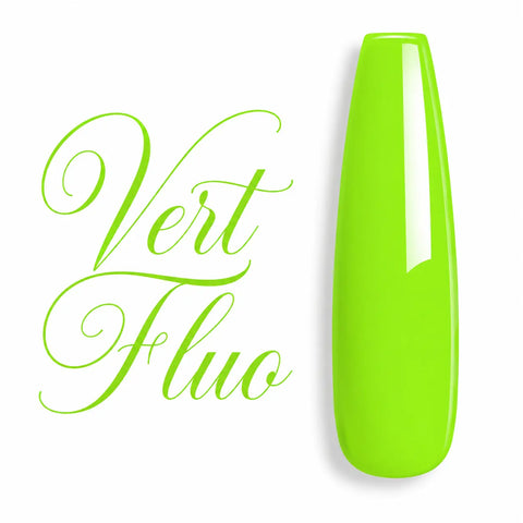 Capsule d’ongle ballerine longue Vert Fluo, finition glossy brillante, nuancier professionnel pour gel UV et vernis semi-permanent