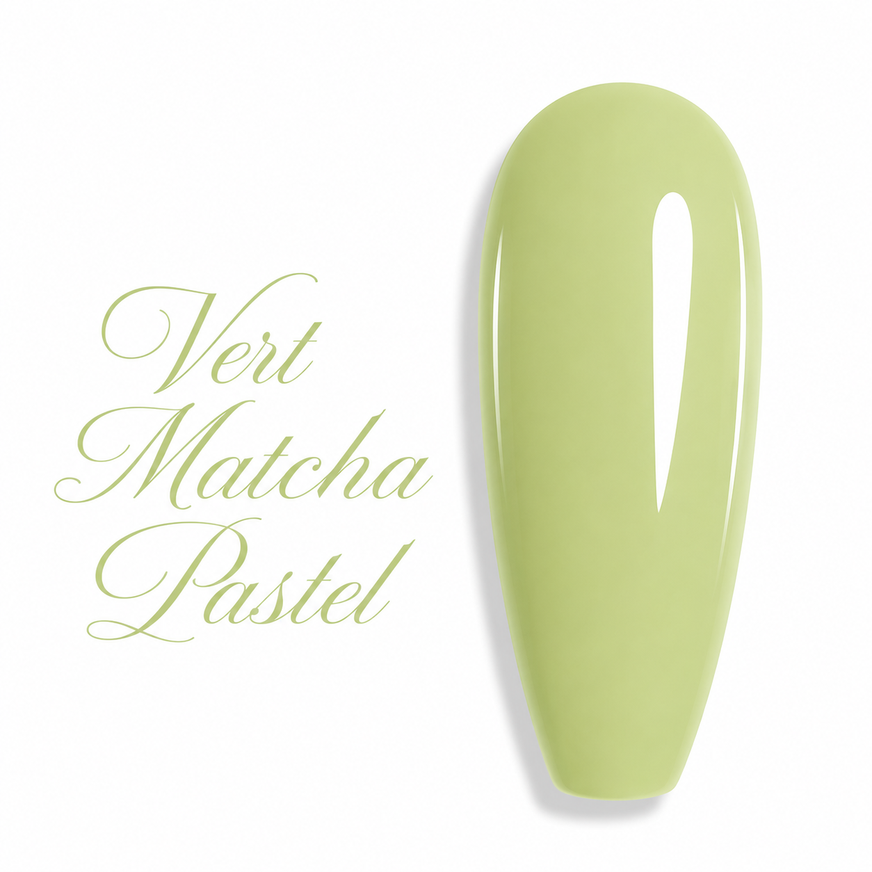Nuancier de vernis semi-permanent professionnel couleur vert matcha pastel clair brillant pour prothésiste ongulaire, marque Beauty Distribution.
