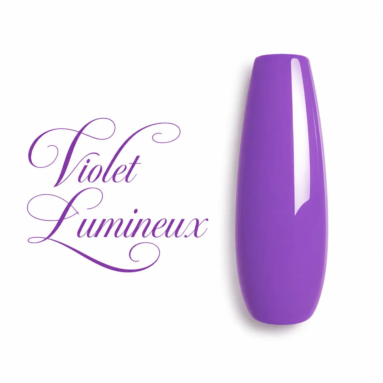 Capsule d’ongle ballerine en teinte Violet Lumineux, vernis semi-permanent gel UV ultra brillant, finition glossy professionnelle pour manucure élégante.