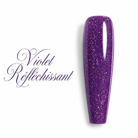 Capsule d’ongle ballerine Violet Réfléchissant, gel UV LED violet pailleté holographique ultra brillant, nuancier professionnel pour prothésiste ongulaire
